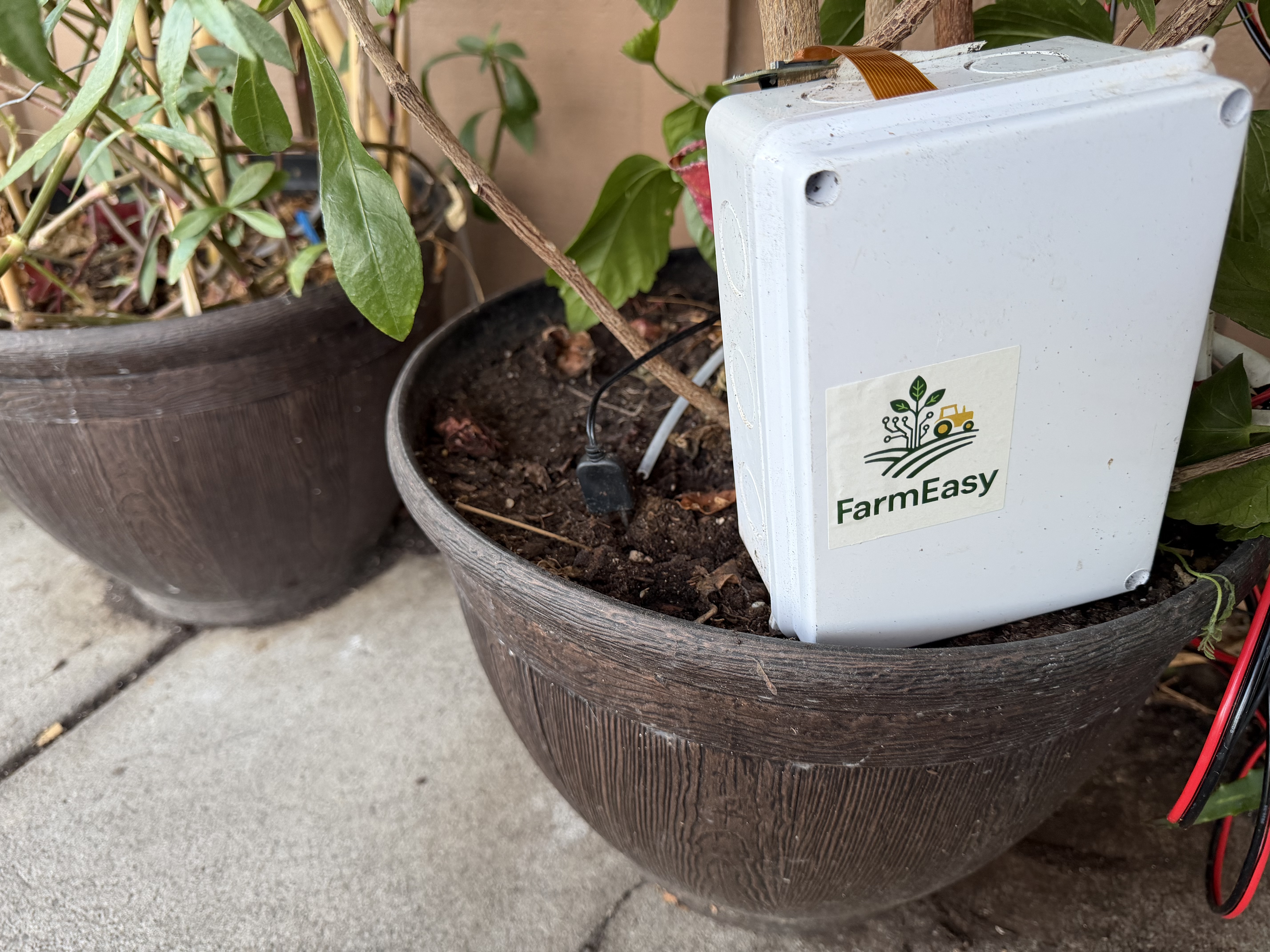 FarmEasy sensor node installed near plants