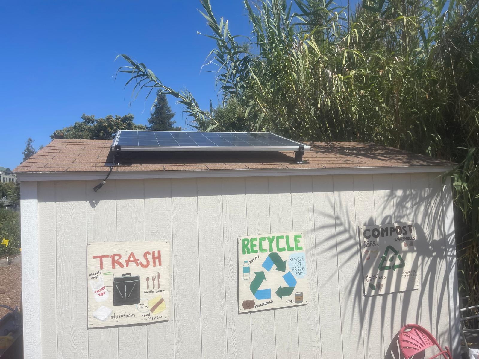 Solar panel installed on shed roof